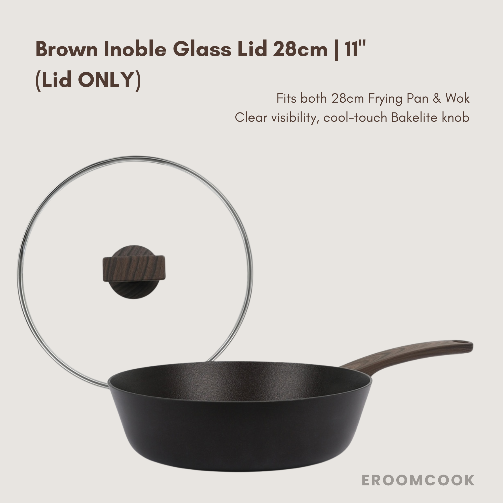 Brown Inoble Glass Lid 28cm|11" Lid Only