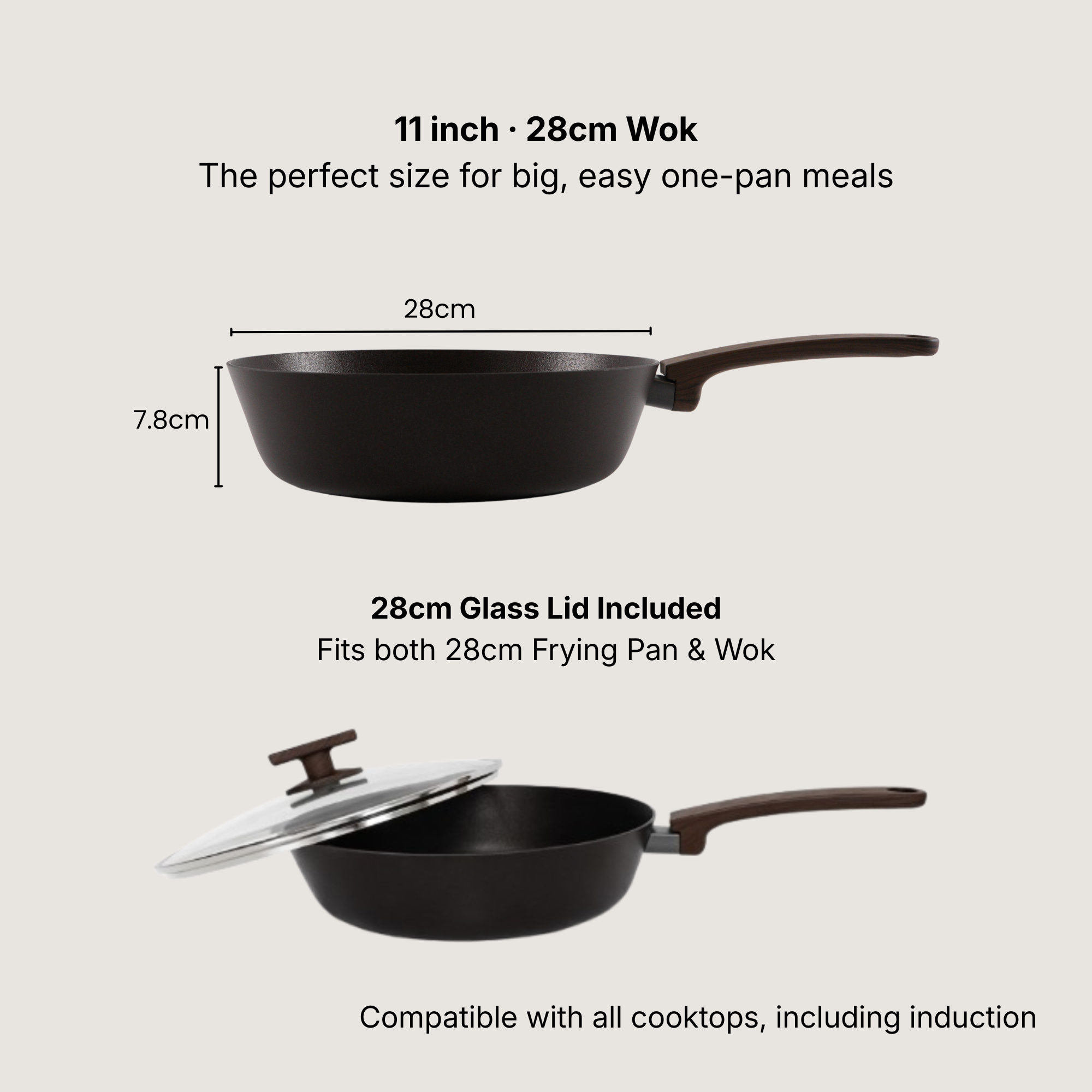 Brown Inoble 28cm|11"  Frying Pan & Wok Set (3pcs)